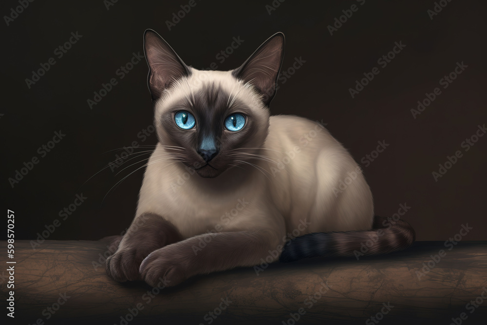 Image of cute siamese cat. Pet. Animals. Illustration, Generative AI.