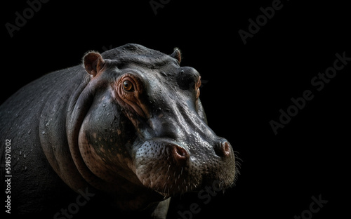 Image of hippopotamus or hippo. Wildlife Animals. Illustration, Generative AI.