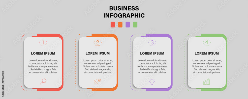 Infographic design business template with icons and 4 options or steps. Can be used for process diagram, presentations, workflow layout, banner, flow chart, info graph Infographic design business template with icons and 4 options or steps. Can be used for process diagram, presentations, workflow layout, banner, flow chart, info graph
