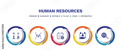 set of human resources filled icons. human resources filled icons with infographic template. flat icons such as onboarding, meeting point, appointment, human resources, job vector.