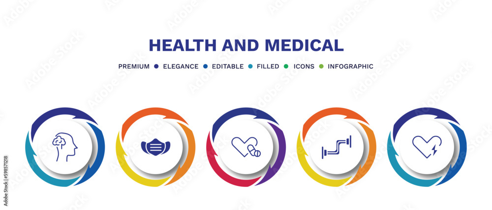 set of health and medical filled icons. health and medical filled icons with infographic template. flat icons such as neurology, medical mask, antibiotics, chest expander, defibrillator vector. set of health and medical filled icons. health and medical filled icons with infographic template. flat icons such as neurology, medical mask, antibiotics, chest expander, defibrillator vector.