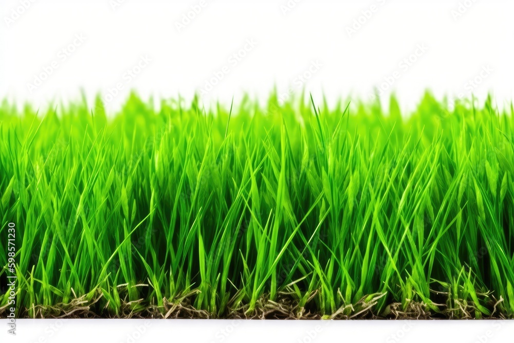 macro view of vibrant green grass blades on a white background. Generative AI Generative AI macro view of vibrant green grass blades on a white background. Generative AI Generative AI