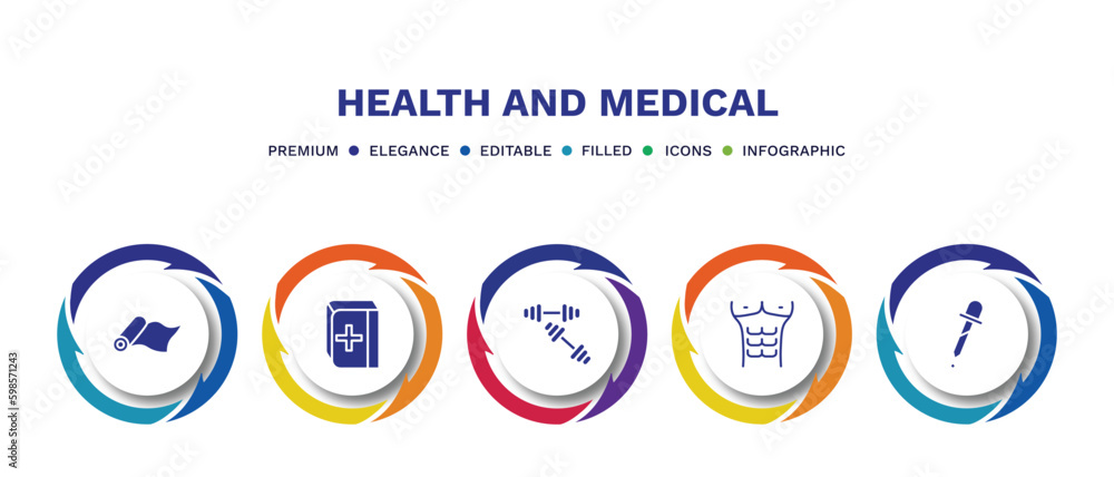 set of health and medical filled icons. health and medical filled icons with infographic template. flat icons such as yoga mat, medical book, dumbbells, abs, pipette vector. set of health and medical filled icons. health and medical filled icons with infographic template. flat icons such as yoga mat, medical book, dumbbells, abs, pipette vector.