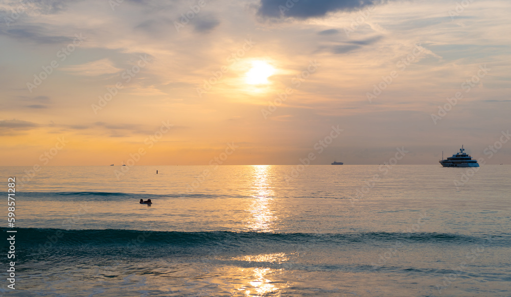 sunrise sky in summer vacation skyscape with ship on horizon sunrise sky in summer vacation skyscape with ship on horizon