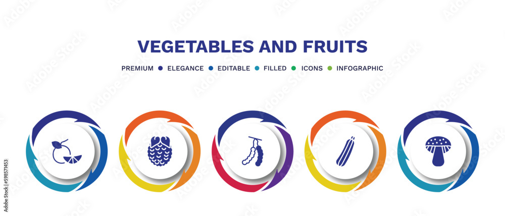 set of vegetables and fruits filled icons. vegetables and fruits filled icons with infographic template. flat icons such as tangerine, raspberry, tamarind, zucchini, mushroom vector. set of vegetables and fruits filled icons. vegetables and fruits filled icons with infographic template. flat icons such as tangerine, raspberry, tamarind, zucchini, mushroom vector.