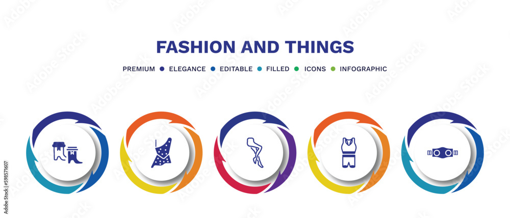 set of fashion and things filled icons. fashion and things filled icons with infographic template. flat icons such as boot for women, caveman, tights, sportswear, gym belt vector. set of fashion and things filled icons. fashion and things filled icons with infographic template. flat icons such as boot for women, caveman, tights, sportswear, gym belt vector.