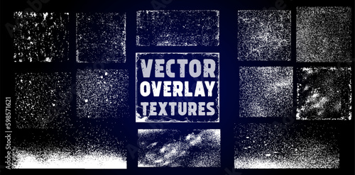 The effect of an old wall with scratches and damage. Collection of textures overlay on the background. Different paint textures with splay effect and drop ink splashes. Stamp overlay. Vector set