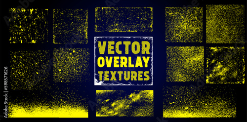 The effect of an old wall with scratches and damage. Collection of textures overlay on the background. Different paint textures with splay effect and drop ink splashes. Stamp overlay. Vector set