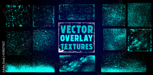 The effect of an old wall with scratches and damage. Collection of textures overlay on the background. Different paint textures with splay effect and drop ink splashes. Stamp overlay. Vector set