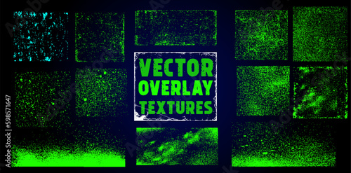 The effect of an old wall with scratches and damage. Collection of textures overlay on the background. Different paint textures with splay effect and drop ink splashes. Stamp overlay. Vector set