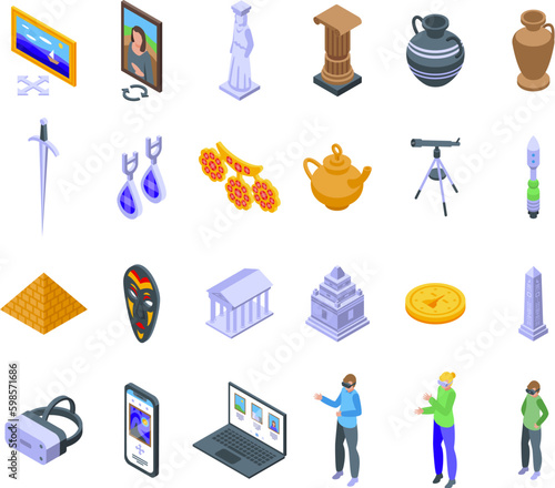 Virtual Museum icons set isometric vector. Science virtual. Vr family