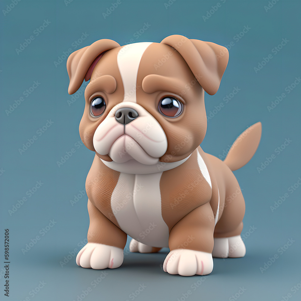 illustration of funny cute sharpei puppy.  Generative AI