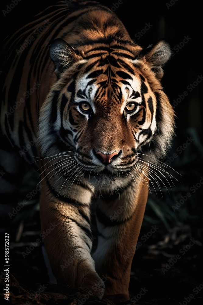 Fototapeta premium Beautiful prowling tiger, close up plan, generative ai