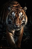 Beautiful prowling tiger, close up plan, generative ai