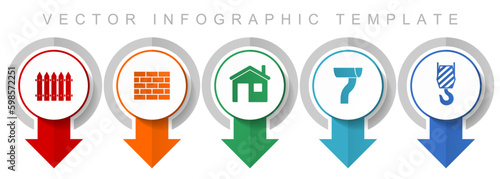 Home building icon set, miscellaneous pointer icons such as fence, brick wall, home, gutter and crane hook for web design and mobile applications, business infographic vector template