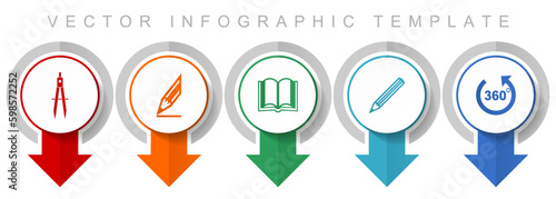 Education icon set, miscellaneous pointer icons such as calipers, pencil, book and 360 degree for web design and mobile applications,  business infographic vector template