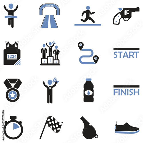 Marathon Icons. Two Tone Flat Design. Vector Illustration.