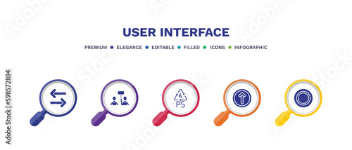 set of user interface filled icons. user interface filled icons with infographic template. flat icons such as opposite directions, industrial action, 6 ps, up arrow fold button, selectioned circle