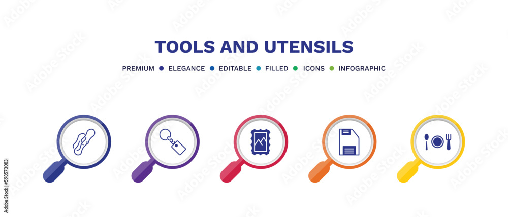 set of tools and utensils filled icons. tools and utensils filled icons with infographic template. flat icons such as rubber bands, key ring, postage, face down floppy disk, dining vector. set of tools and utensils filled icons. tools and utensils filled icons with infographic template. flat icons such as rubber bands, key ring, postage, face down floppy disk, dining vector.