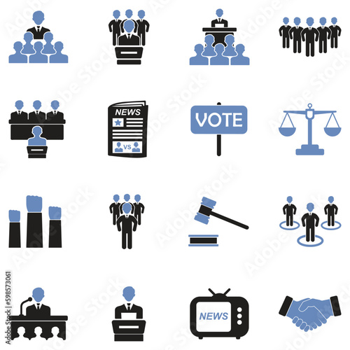 Politician Icons. Two Tone Flat Design. Vector Illustration.