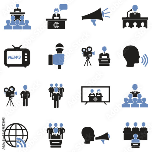 Public Relations Icons. Two Tone Flat Design. Vector Illustration.