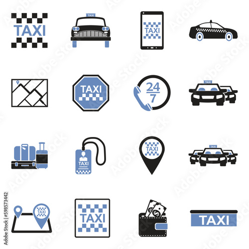 Taxi Service Icons. Two Tone Flat Design. Vector Illustration.