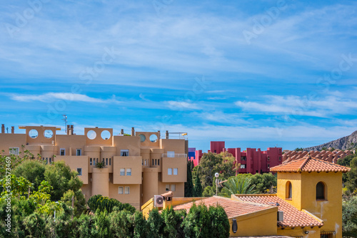 Panoramic view to Calpe with mountains and modern architecture building. Calp, Alicante province, Valencian Community, Spain photo