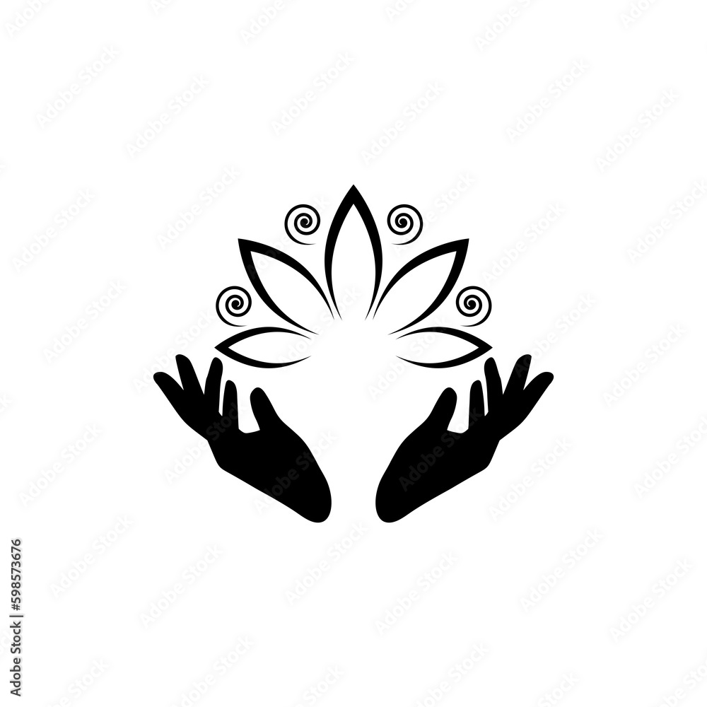 Female hand with lotus logo icon isolated on transparent background Female hand with lotus logo icon isolated on transparent background