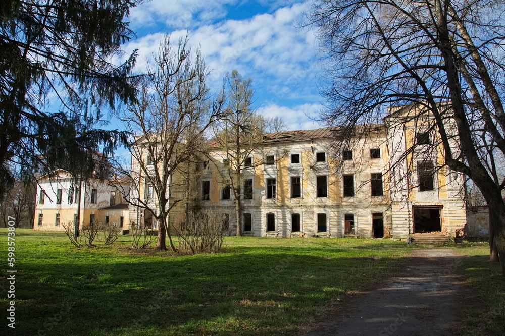 The ruins of the manor house in the Georgian estate, Tver region of Russia.