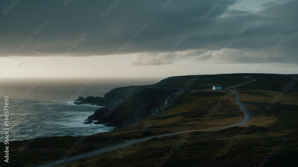 Remote terrain over a coastal landscape. Generative ai composite. Remote terrain over a coastal landscape. Generative ai composite.