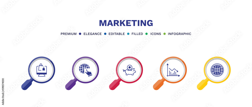 set of marketing filled icons. marketing filled icons with infographic template. flat icons such as online store, web cursor, pig bank, marketing graph, web graphic vector. set of marketing filled icons. marketing filled icons with infographic template. flat icons such as online store, web cursor, pig bank, marketing graph, web graphic vector.