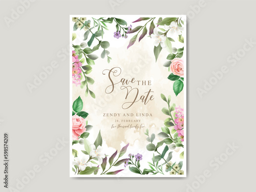 elegant soft pink flowers wedding invitation card template