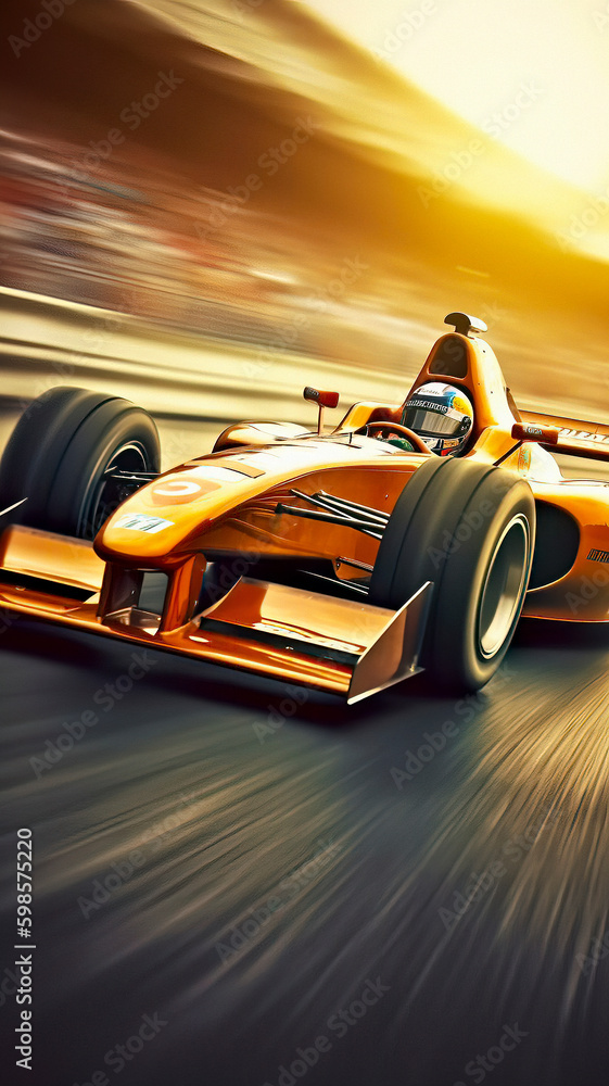 A Cinematic Close-up of a Racing Car on a Sunset-lit Track, made with Generative AI