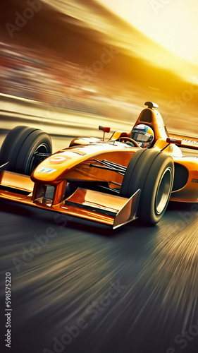 A Cinematic Close-up of a Racing Car on a Sunset-lit Track, made with Generative AI © dani3315