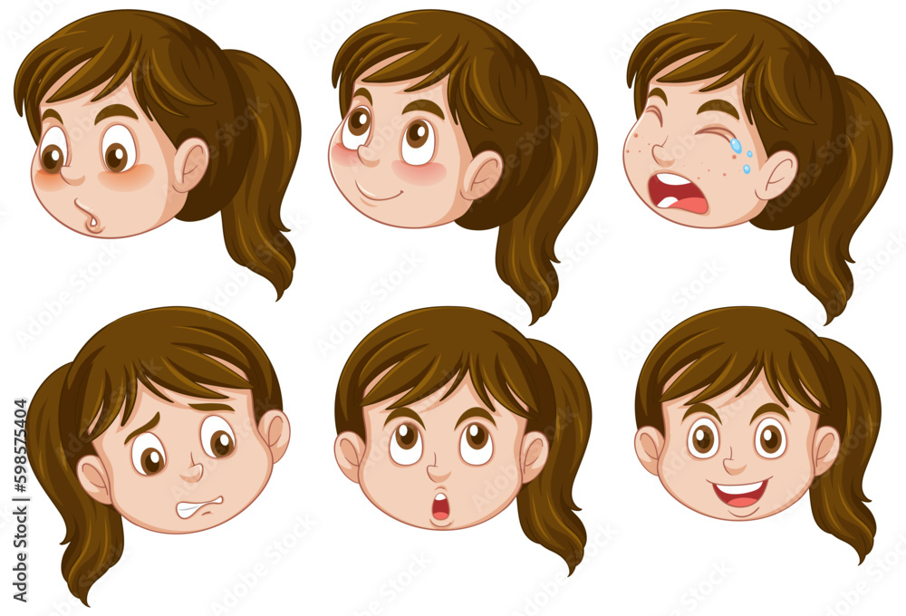 Puberty girl different facial expression collection Puberty girl different facial expression collection