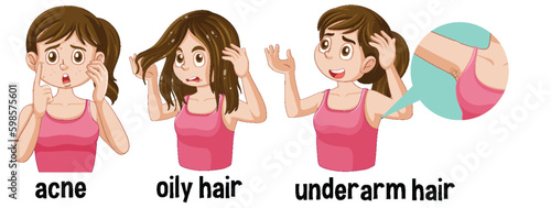 Adolescent Struggles with Oily Hair Acne and Underarm Hair
