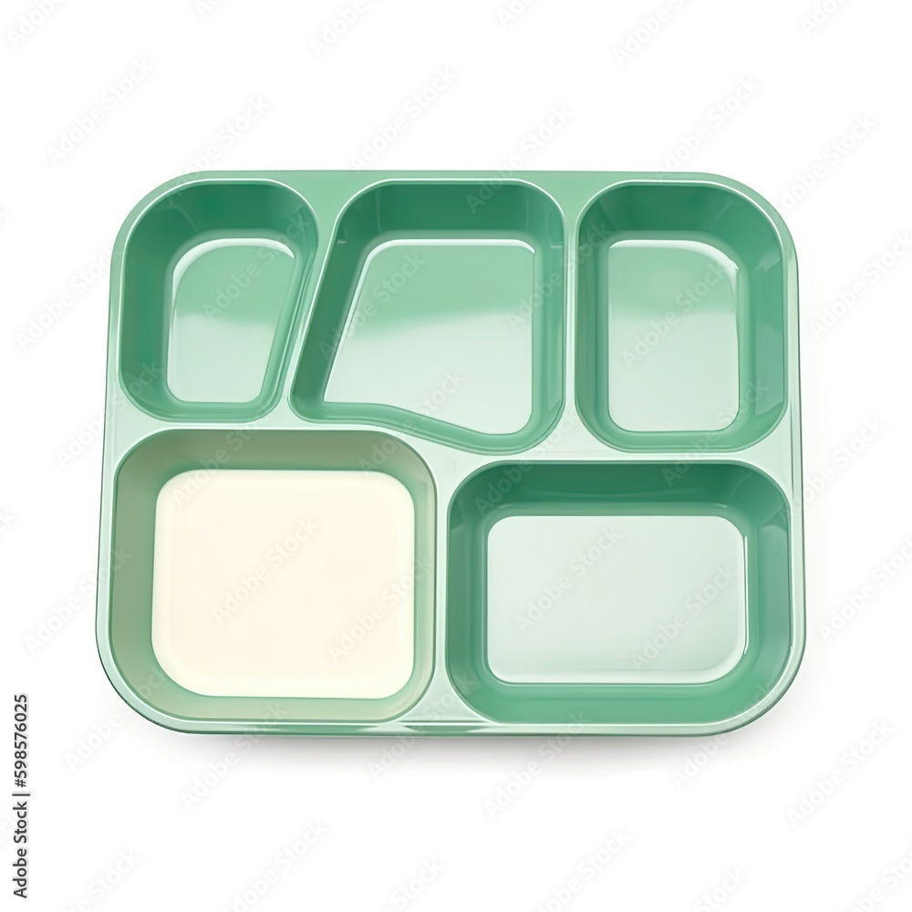 Cafeteria tray with food compartments isolated on a white background, generative ai Cafeteria tray with food compartments isolated on a white background, generative ai