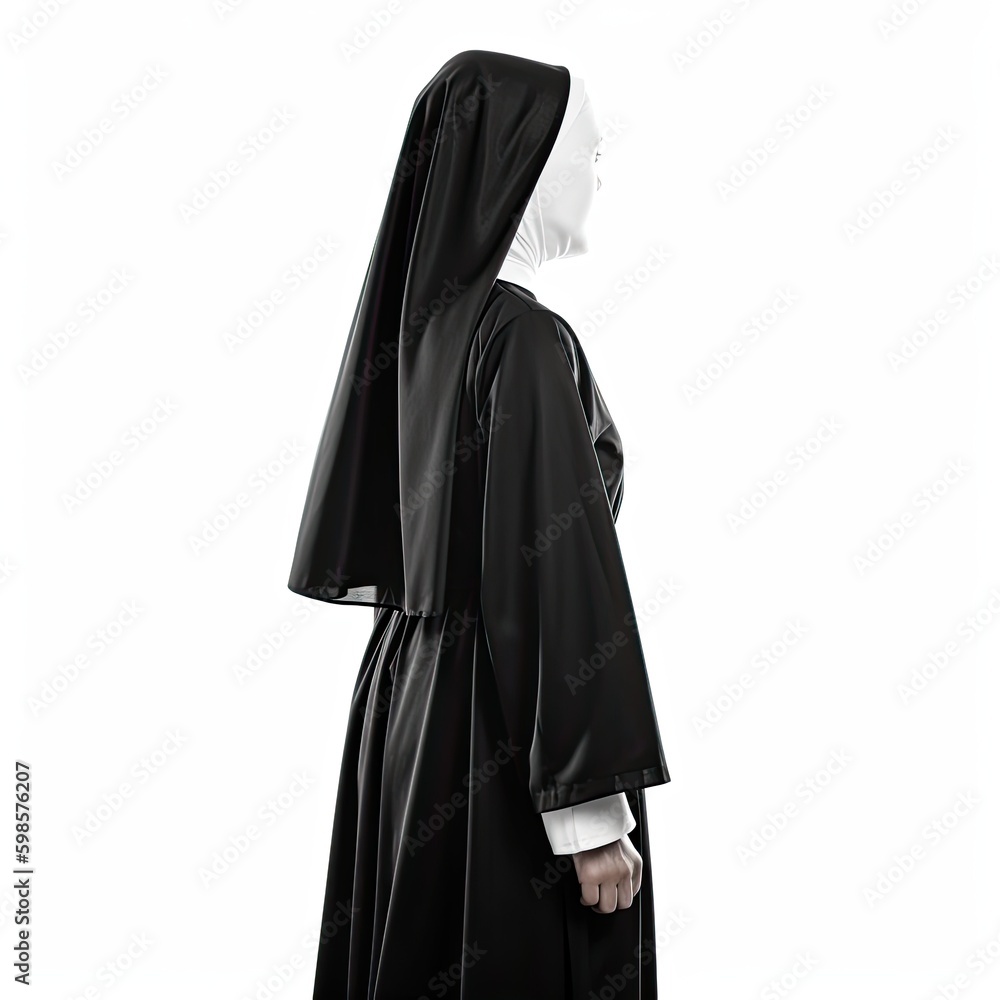  Catholic nun's habit isolated on a white background, generative ai