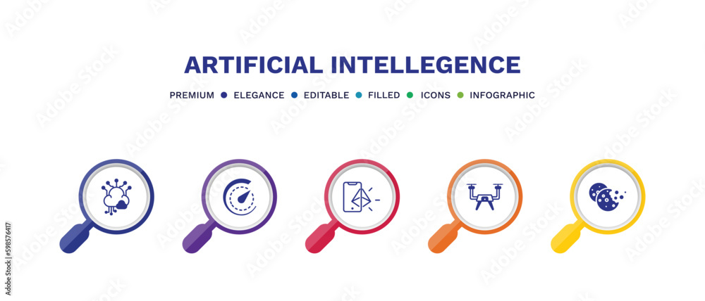 set of artificial intellegence filled icons. artificial intellegence filled icons with infographic template. flat icons such as big data, velocity, ar, drone, cookies vector. set of artificial intellegence filled icons. artificial intellegence filled icons with infographic template. flat icons such as big data, velocity, ar, drone, cookies vector.