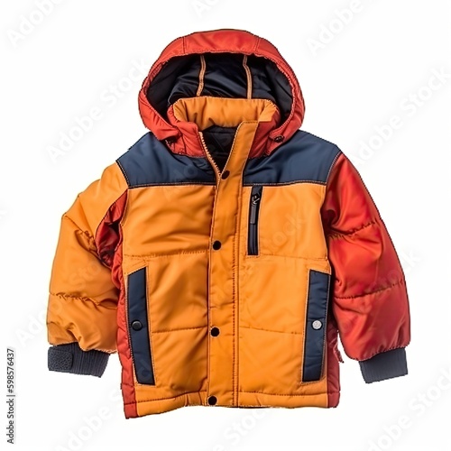  Children's insulated winter jacket with a detachable hood isolated on a white background, generative ai