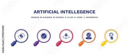 set of artificial intellegence filled icons. artificial intellegence filled icons with infographic template. flat icons such as tilt, available, 3d, visit, touch screen vector.