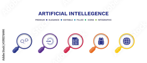 set of artificial intellegence filled icons. artificial intellegence filled icons with infographic template. flat icons such as chat, log in, survey, users, vector.