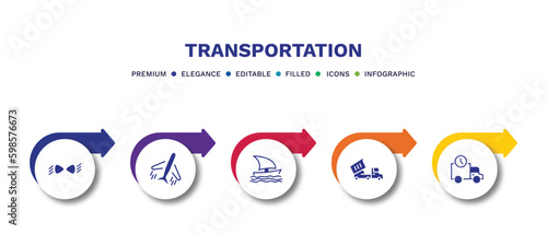 set of transportation filled icons. transportation filled icons with infographic template.flat icons such as car lights, flights, sailing boat, heavy vehicle, shipping and delivery vector.