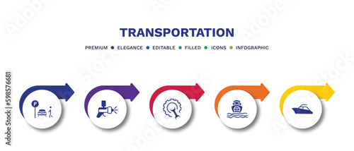 set of transportation filled icons. transportation filled icons with infographic template.flat icons such as parking men, car painting, repair, ferry carrying cars, yacht navigate vector.