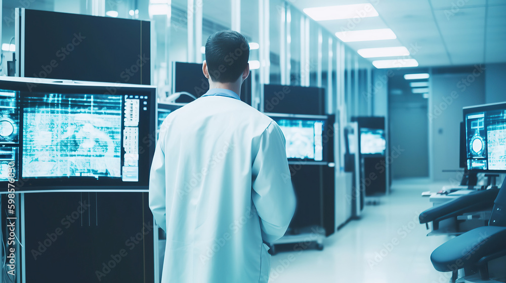 Fototapeta premium Doctor in modern clinic, generative ai