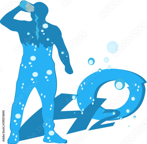 Water body balance concept. H2O level poster. Good metabolism, healthy nutrition and self care. infographic with fluid balance in adult person.