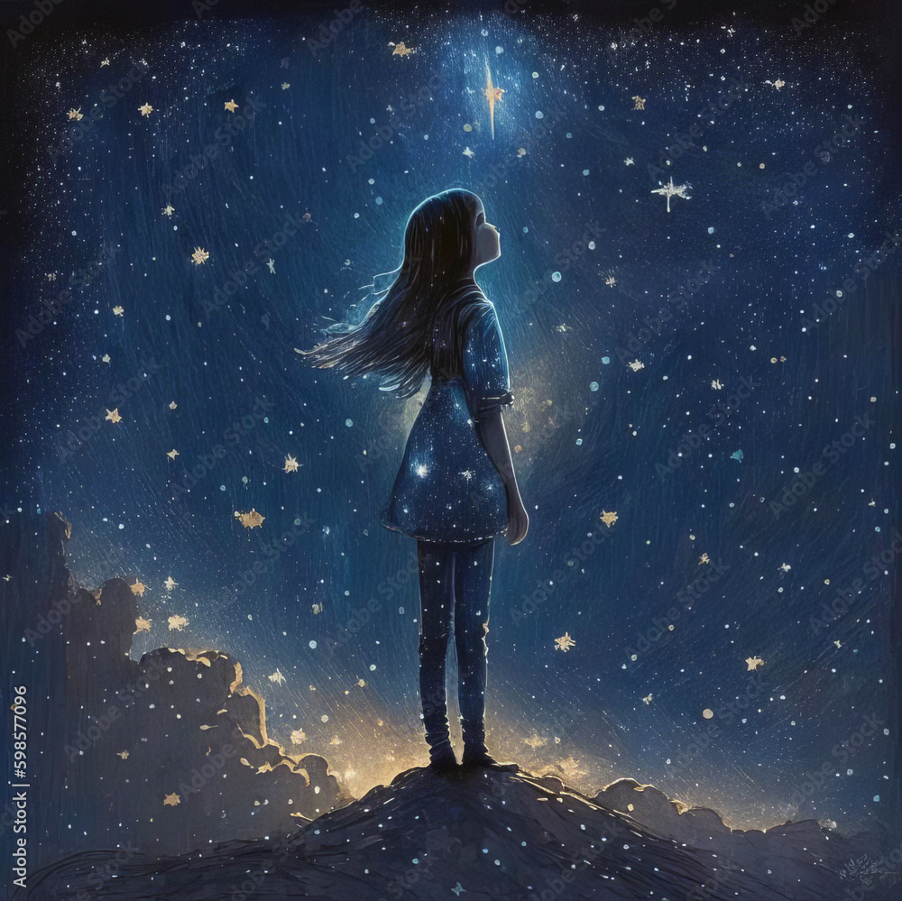 the child looks into the starry sky. Generative AI the child looks into the starry sky. Generative AI