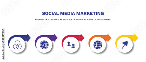 set of social media marketing filled icons. social media marketing filled icons with infographic template.flat icons such as overlap, announcement, avatars, net, pixelated vector.