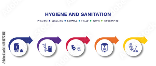 set of hygiene and sanitation filled icons. hygiene and sanitation filled icons with infographic template.flat icons such as shaving gel, toothpick, parasite, water heater, grooming vector.