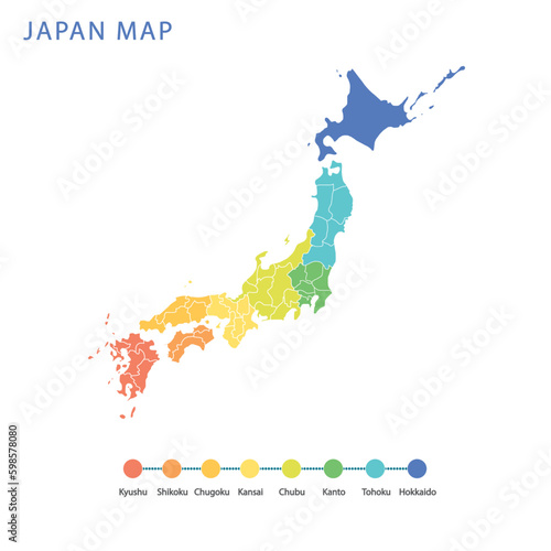 japan map and infographic of provinces, political maps of japan, region of japan for app web logo banner poster icon - Vector File